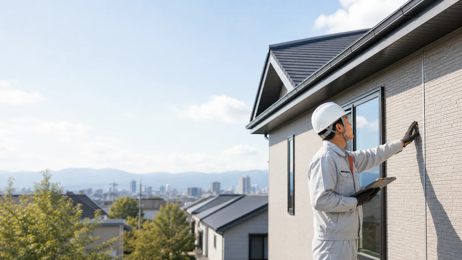 HIリフォームが住宅の外壁を確認している様子