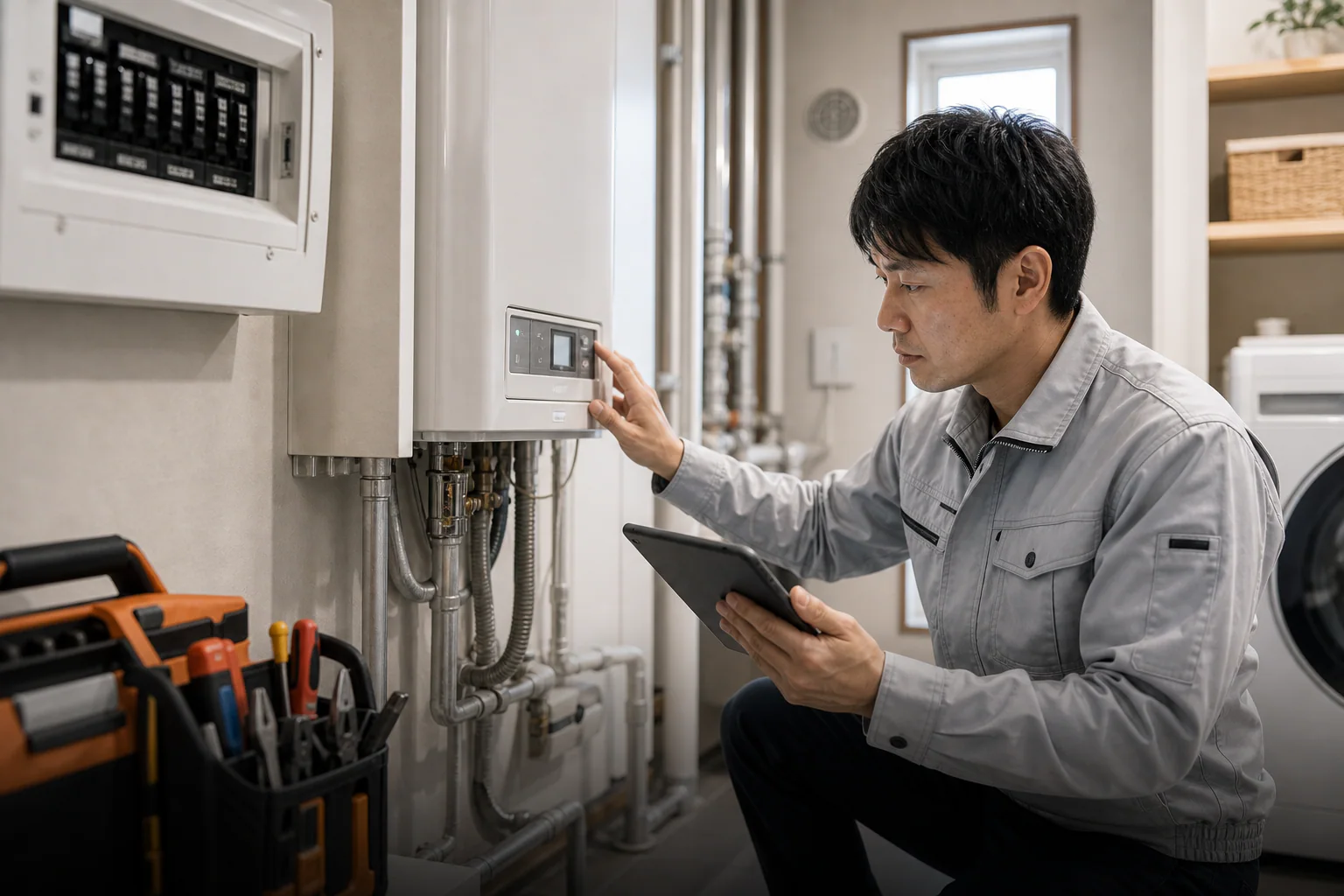 電気工事とボイラー設備の点検イメージ